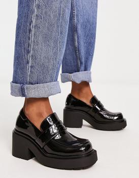 推荐Monki heeled loafer in black商品