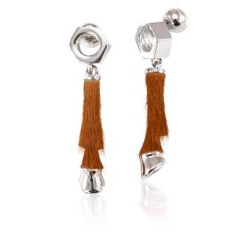 Burberry | Palladio / Camel Pony Calf Hair And Palladium-plated Hoof Drop Earrings商品图片,2.6折, 满$275减$25, 满减