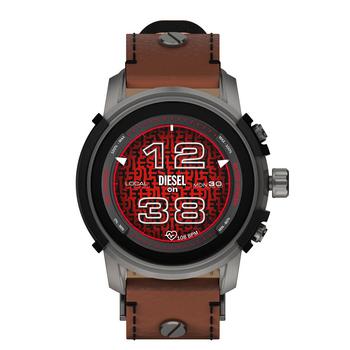 商品Diesel | Men's Touchscreen Griffed Brown Leather Strap Smartwatch, 48mm,商家Macy's,价格¥2505图片