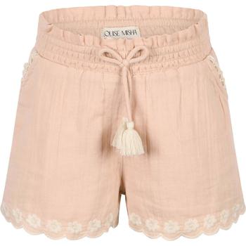 推荐Embroidered flowers scalloped organic shorts in pale pink商品