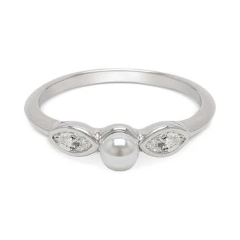 ADORNIA | Silver-Tone Marquise Freshwater Pearl (3mm) Ring 独家�减免邮费