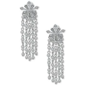 Anne Klein | Silver-Tone Mixed Crystal Snowflake & Imitation Pearl Fringe Clip-On Statement Earrings 独家减免邮费