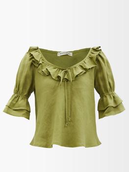 推荐Greta scoop-neck organic-linen blouse商品