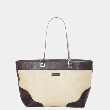 [二手商品] Gucci | Gucci Beige/Black/Brown  Canvas Tote Bag商品图片,9折