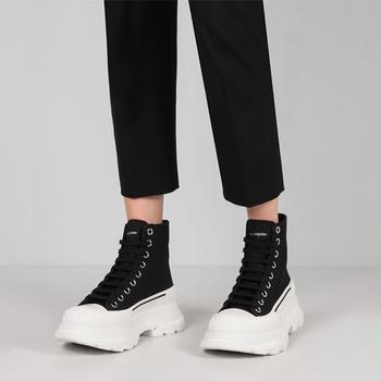 商品Alexander McQueen | 女士Tread Slick黑色白厚底廓形高帮休闲系带靴帆布鞋【香港仓极速发货】,商家Orange Fashion,价格¥3688图片