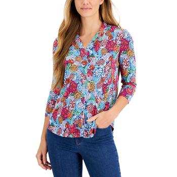 Charter Club | Petite Jungle Ditsy V-Neck Top, Created for Macy's商品图片,3.8折, 独家减免邮费