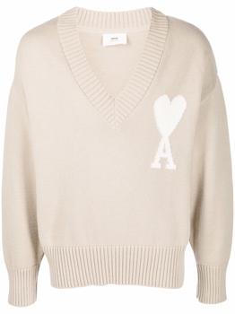 ami paris, AMI | AMI PARIS - Cotton Blend V-necked Sweater商品图片 