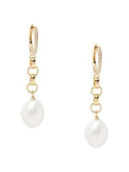 Effy | 14K Yellow Gold, 11MM Freshwater Pearl & Diamond Drop Earrings 2.9折×额外9折, 独家减免邮费, 额外九折