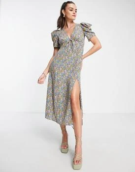 ASOS | ASOS DESIGN puff sleeve midi tea dress in multicoloured floral print 6.1折, 独家减免邮费