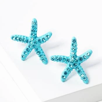FASHNZFAB | Crystal Paved Starfish Stud Earrings - Aqua,商家Premium Outlets,价格¥147