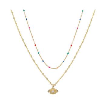 Unwritten | 14K Gold Flash-Plated Cubic Zirconia Evil Eye and Multi-Color Enamel Layered Pendant Necklaces商品图片,5折×额外8折, 独家减免邮费, 额外八折