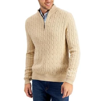 推荐Men's Cable Knit Quarter-Zip Cotton Sweater, Created for Macy's商品