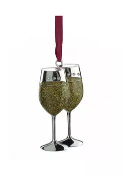 推荐3.25Inch Gold and Silver Plated Glitter Wine Glasses Christmas Ornament商品