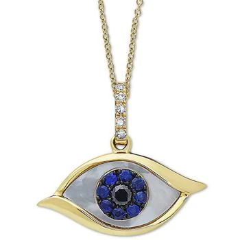 Effy | EFFY® Mother-of-Pearl, Sapphire (1/10 ct. t.w.) & Diamond Accent Evil-Eye 18" Pendant Necklace in 14k Gold,商家Macy's,价格¥4619