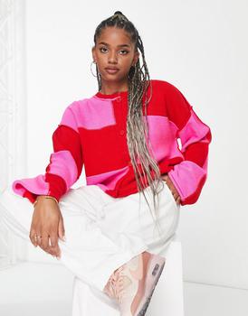 asos design, ASOS | ASOS DESIGN cardigan in pink and red check商品图片 