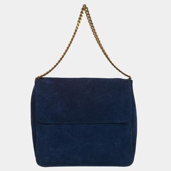 celine腋下包怎么样, [二手商品] Celine | Celine Navy Blue Gourmette Suede Chain Shoulder Bag商品图片 9折
