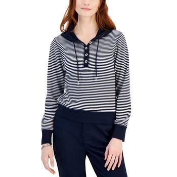 Tommy Hilfiger | Women's Striped Long-Sleeve Waffle-Knit Hoodie 6折×额外8折, 额外八折