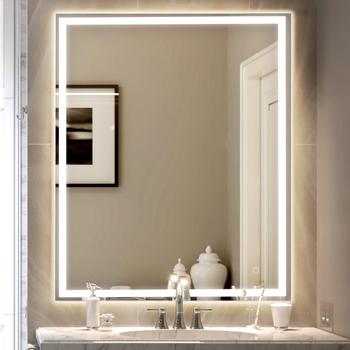 商品Rectangular Frameless Anti-Fog Aluminum Front/Back-lit Tri-color LED Bathroom Vanity Mirror with Smart Touch Control图片
