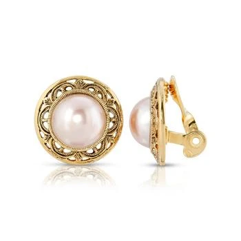 2028 | Gold Tone Imitation Pearl Round Button Clip Earrings,商家Macy's,价格¥298