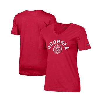 CHAMPION | Women's Red Georgia Bulldogs University College Seal V-Neck T-shirt 8折