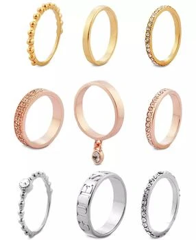 GUESS | Tri-Tone 9-Pc. Set Crystal Stacker Rings,商家Macy's,价格¥165