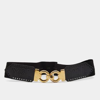 ysl皮带, [二手商品] Yves Saint Laurent | Saint Laurent Black Leather and Elastic Band Golden Hook Waist Belt 85CM商品图片 6.1折