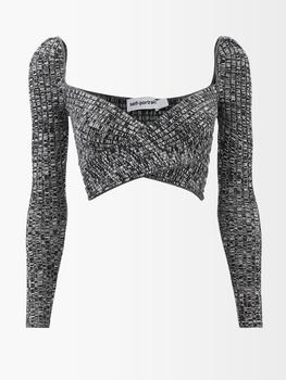 Crossover Culture正品, Self Portrait | Crossover-front ribbed-knit cropped top商品图片 3折