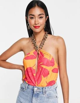 ASOS | ASOS DESIGN chain detail bodysuit in scarf print 3.9折, 独家减免邮费