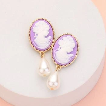 FASHNZFAB | Teardrop Pearl Dangle Cameo Earrings - Lavender,商家Premium Outlets,价格¥156