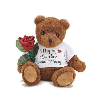 商品3rd Wedding Anniversary 10" Teddy Bear Holding a Leather Rose图片