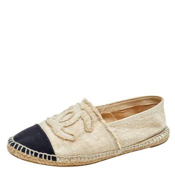 推荐Chanel Beige Canvas CC Espadrille Flats Size 38商品