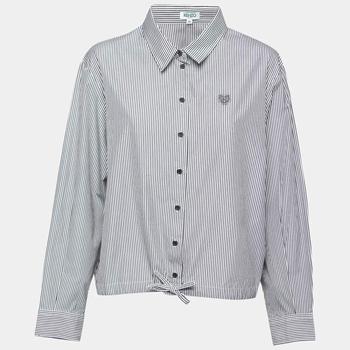 [二手商品] Kenzo | Kenzo Grey Striped Cotton Hem Tie Detail Button Front Shirt XL商品图片,6.6折