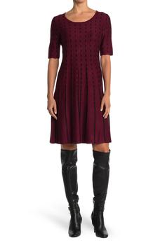 Nina Leonard | Elbow Sleeve Fit & Flare Sweater Dress商品图片,5.3折