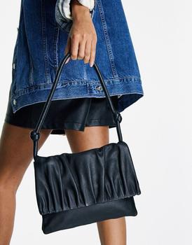 topshop包, Topshop | Topshop leather ruched flap shoulder bag in black商品图片 