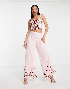 推荐Starlet exclusive embellished wide leg trouser co-ord in vibrant floral商品