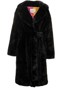 推荐'Fiona' Black Cropped Faux Fur Jacket Woman Apparis商品
