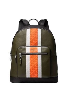 Michael Kors | Neon Orange Men's Hudson Pebbled Leather And Logo Stripe Backpack 4.5折, 满$200减$10, 满减