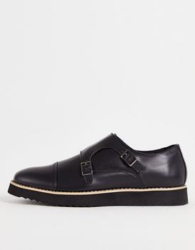 商品Truffle Collection casual monk strap shoes in high shine black图片