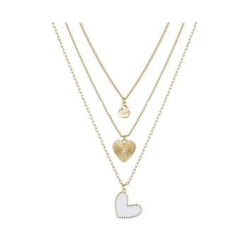 Unwritten | 14K Gold Flash-Plated 3-Pieces White Enamel Genuine Crystal Heart Layered Pendants Set商品图片,5折×额外8折, 独家减免邮费, 额外八折