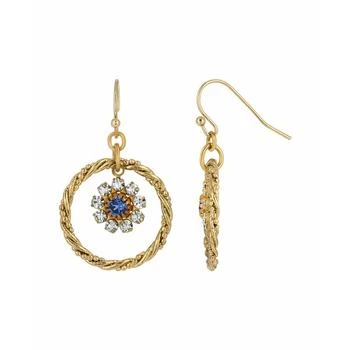 2028 | Women's Gold-tone Blue Crystal Flower Drop Hoop Earrings,商家Macy's,价格¥238