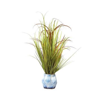 商品36" Tall Plastic Grass and Onion Grass Artificial Indoor/ Outdoor Faux Décor in Ceramic Pot图片