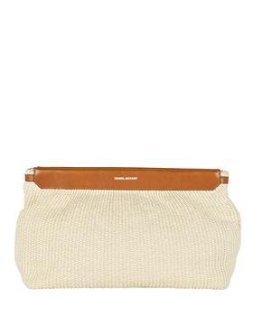 Isabel Marant | Isabel Marant Luz Leather-Trimmed Raffia Pouch商品图片,额外7折, 额外七折