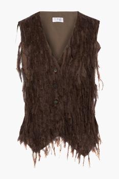Brunello Cucinelli海淘, Brunello Cucinelli | Fringed mohair-blend, cotton-blend satin and embroidered tulle vest商品图片 2.9折