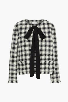 推荐Pussy-bow frayed gingham tweed jacket商品