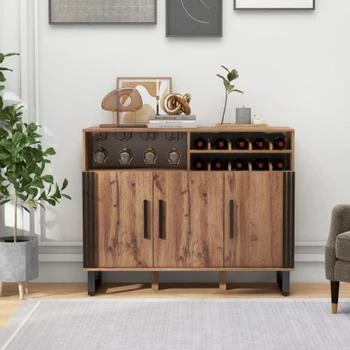 Hivvago | Home Wine Bar Cabinet with 3 Doors and Adjustable Shelves-Brown,商家Premium Outlets,价格¥1449