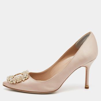 Manolo Blahnik长筒靴, [二手商品] Manolo Blahnik | Manolo Blahnik Beige Satin Hangisi Pointed Toe Pumps Size 37.5商品图片 7.5折, 满1件减$100, 满减