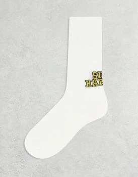 ASOS | ASOS DESIGN Shit happens slogan socks in white 7折