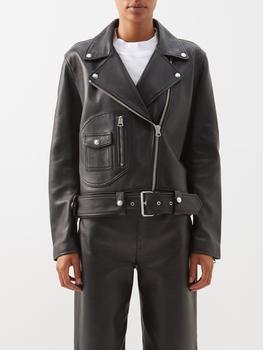 推荐Belted leather biker jacket商品