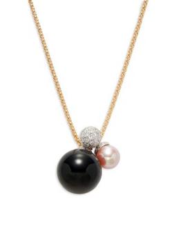 商品Saks Fifth Avenue | 14K Yellow Gold, Diamond, Rose Pearl & Obsidian Necklace,商家Saks OFF 5TH,价格¥26424图片