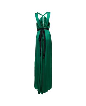 时尚pinko连衣裙女装, PINKO | Woman's Anguria Green Satin Long Dress商品图片 9折